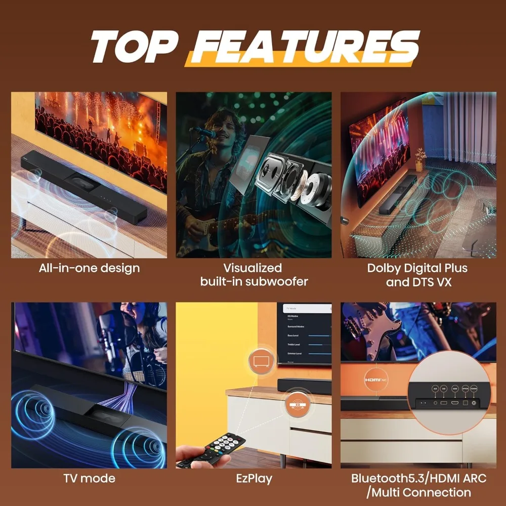 A620 2.1ch All-in-one Sound Bar со встроенным сабвуфером, 240 Вт, DTS Virtual: X, Dolby Dightal Plus, Bluetooth 5.3, Roku TV Ready