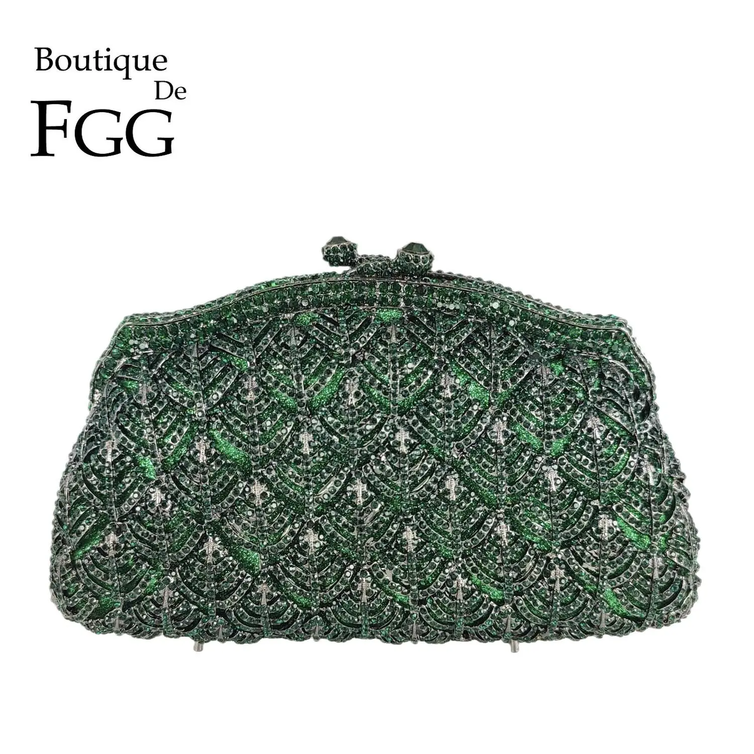 Boutique De FGG Elegant Women Emerald Green Evening Bags and Clutches Formal Dinner Diamond Handbags Wedding Rhinestone Purse