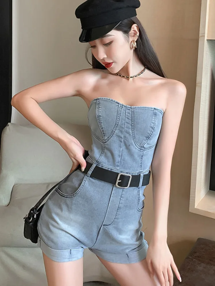 2024 Summer Rompers Women Jeans Jumpsuit Off Shoulder Loose Casual Denim Rompers Womens Jumpsuits Wide Leg Casual Denim Overalls