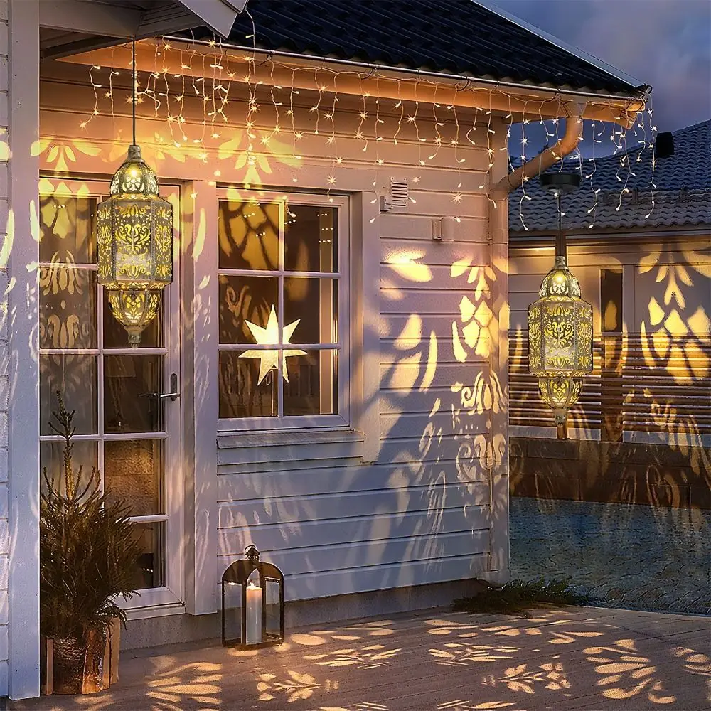 

Baroque Style Solar Powered Solar Lantern Lithium Battery Waterproof Moroccan Lantern With Hook Iron Art Garden Lamp Outdoor Use