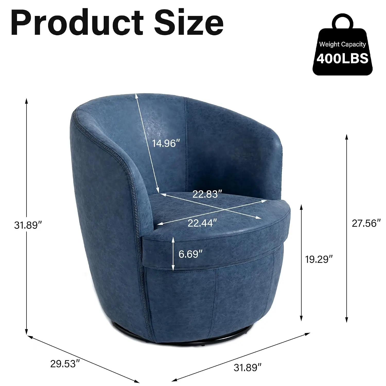 Oversized Swivel Barrel Chair Comfy Reading Armchair Navy Set 1, Customized
