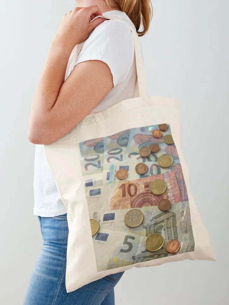

Euro Notes and Coins Tote Bag Portable shopping bag Canvas bag for women tote screen canvas bags
