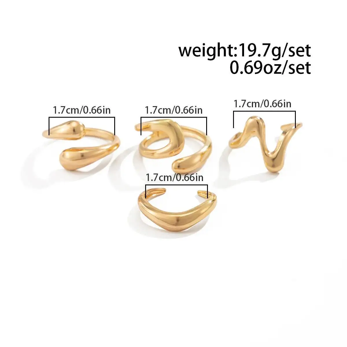 Men's 4 Pcs/Set Trendy Smooth Irregular Open Rings