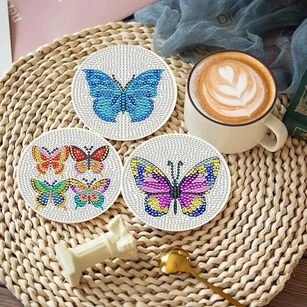 8 Pieces/set With Bracket Diamond Painting Coaster, DIY Butterfly Series Pattern Diamond Painting Coaster, Art Craft Gift view 4