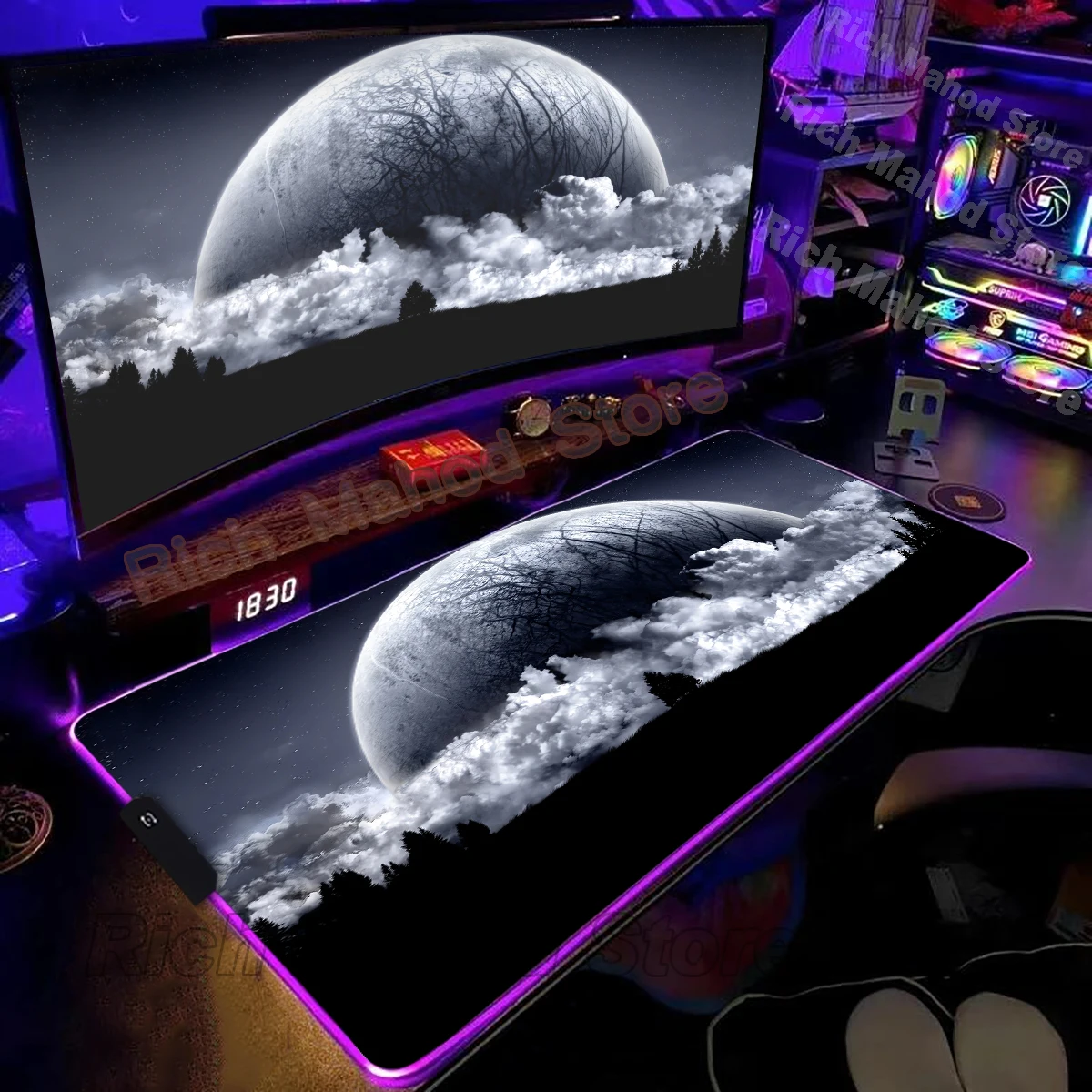

XXL Dark Moon Cloud RGB коврик для мыши большой коврик для компьютерного геймера, светодиодный светильник, противоскользящий коврик для игровой клавиатуры, коврик для мыши, аксессуары для ПК, стола