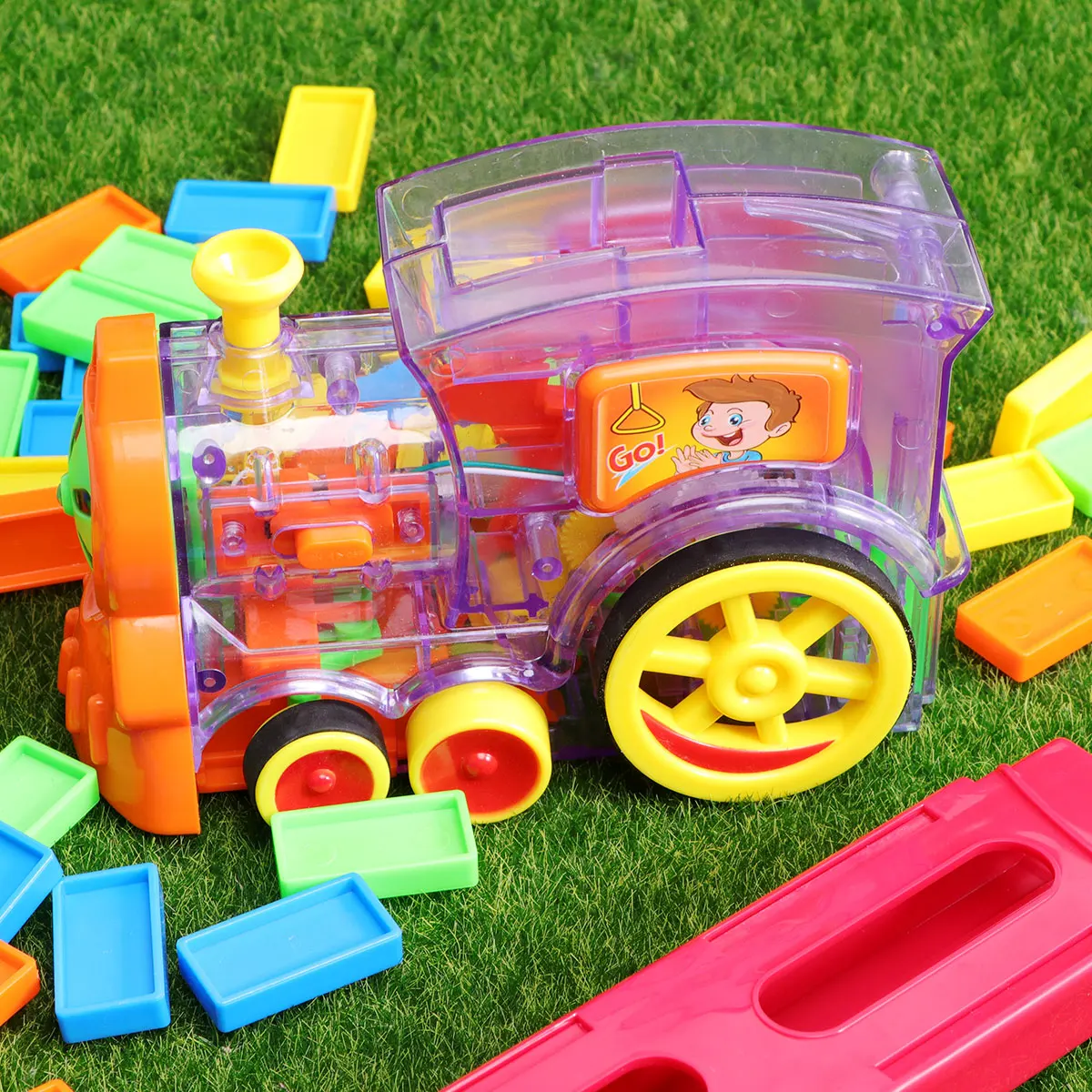 Tren eléctrico dominante bloques de construcción de madera juguetes educativos Domino automático niños