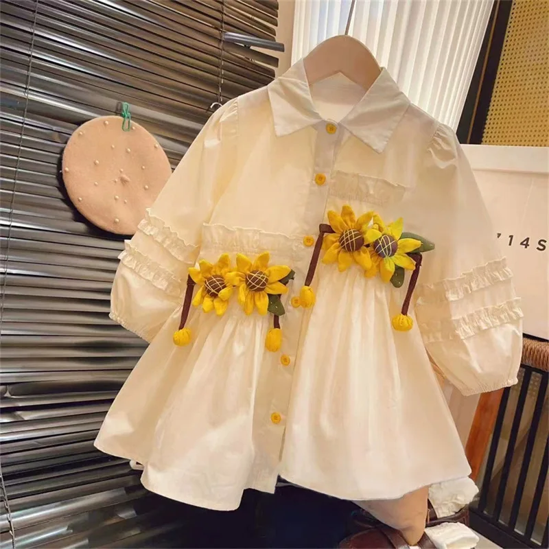 

Girls' Shirt Dress2025Spring and Summer New Floral Dress for Baby Girls Cute Princess Dress