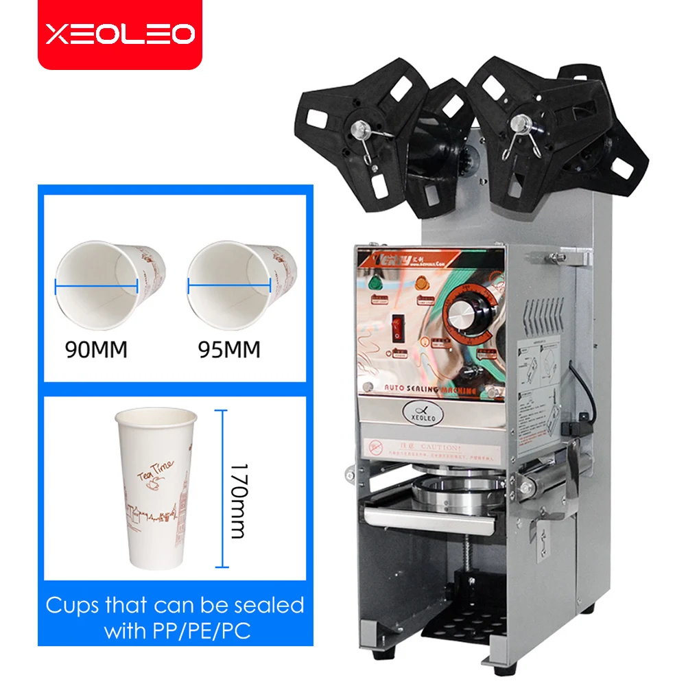 Xeoleo 90mm / 95mm Średnica Półautomatyczna maszyna do zamykania kubków Zgrzewarka do herbaty bąbelkowej do sklepu z herbatą mleczną Kawa Napoje