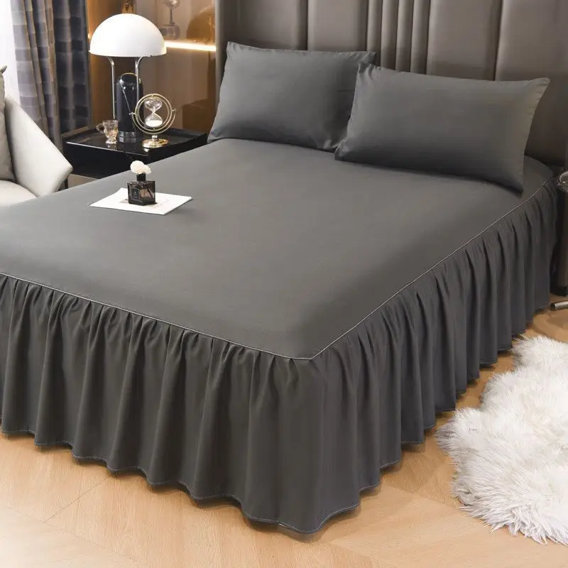 Non-slip Solid Color Bed Skirt Korean Bedspread Bedspread Bedspread Sheet Protective Cover Set of Three 1.2cm1.5/180x200x220cm