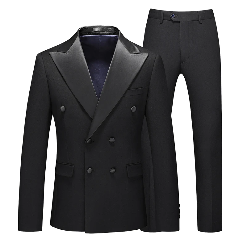 

Cusizable Large Collar Double Breasted Men's Suit Set Formal Dance Banquet Wedding Host Dr plus Size No Ironing Needed