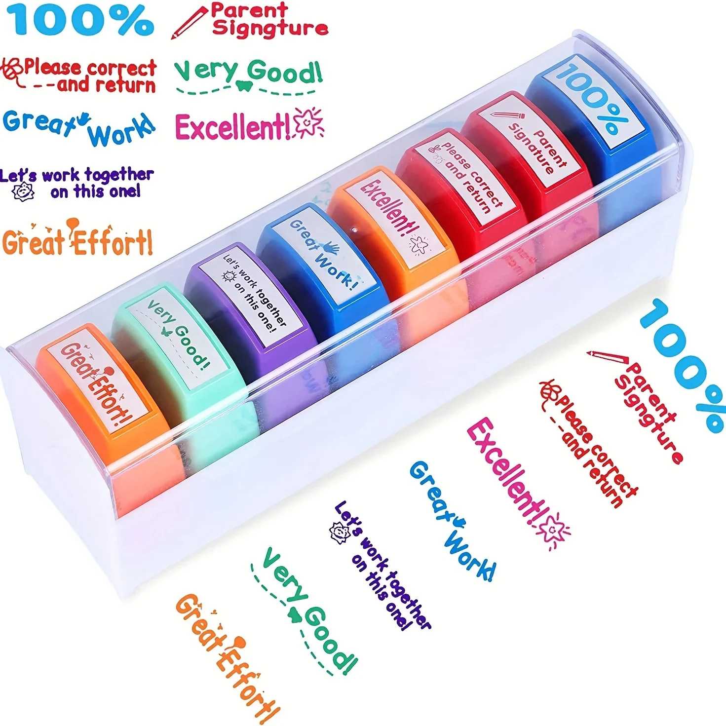 1 Box Of 8 Self-Inking Teacher Stamp Set Motivation Teacher Grading Stamp Set