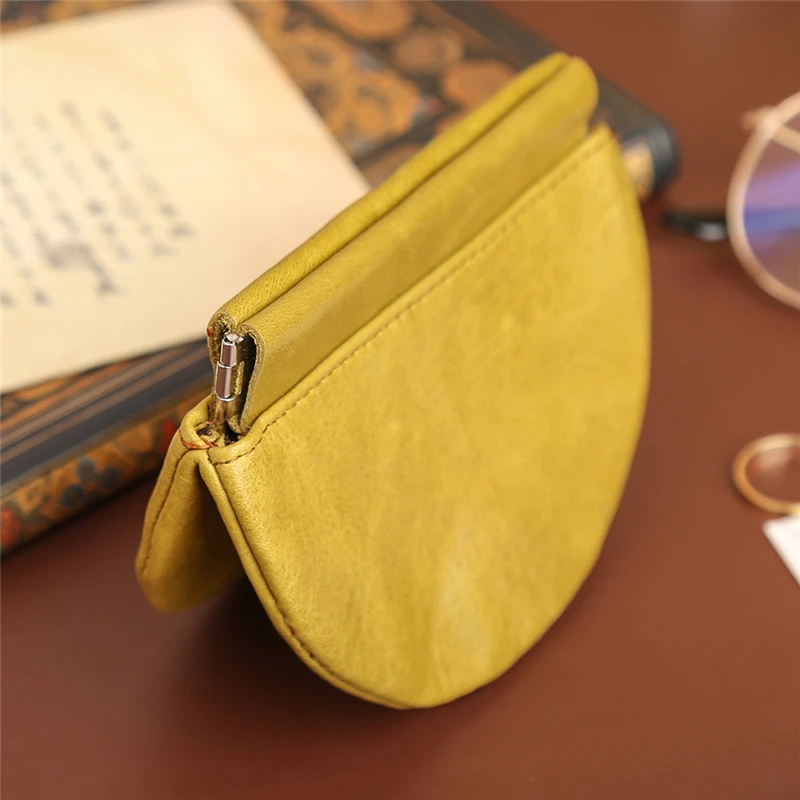 Retro Women's Genuine Leather Coin Purse Mini Hasp Credit Card Holder Bi-Fold Wallets Female Small Key Clutch Bags for Girls