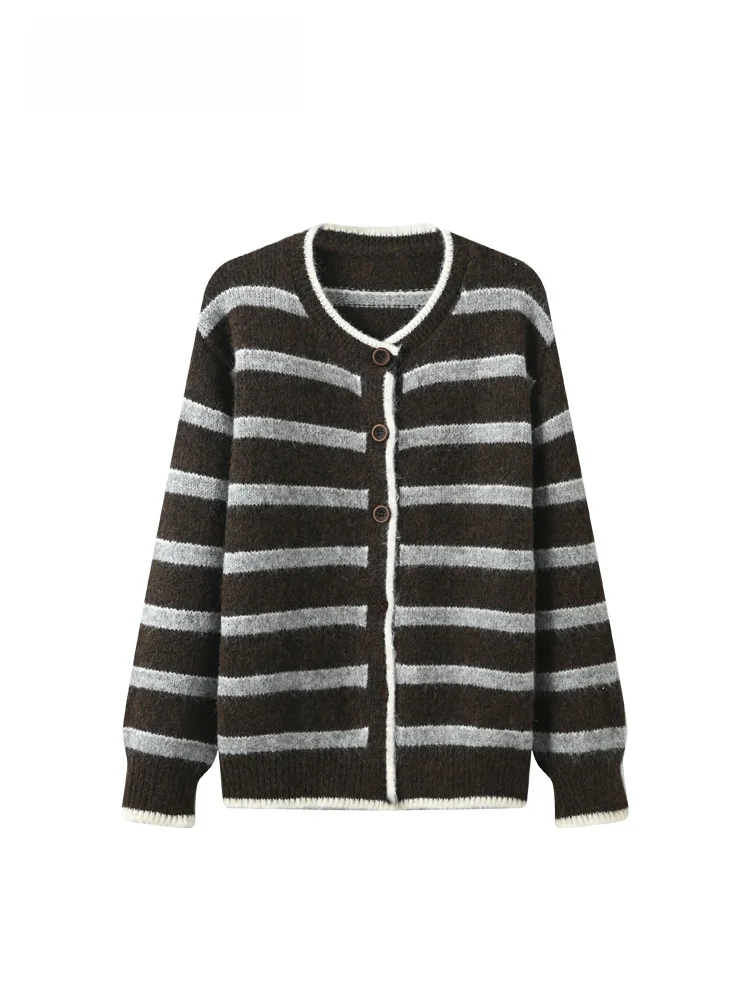 

plus Size Women's round Ne Long Sve Sweater Spring Loose Fit Striped Versatile Comfortable Spring Autumn Top