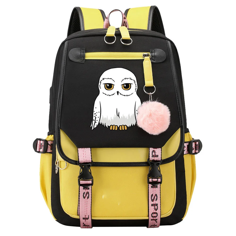 Anime Hedwig Night Owl Backpack Nylon School Book Student Travel Bags Laptop Casual USB Port Messenger Bag