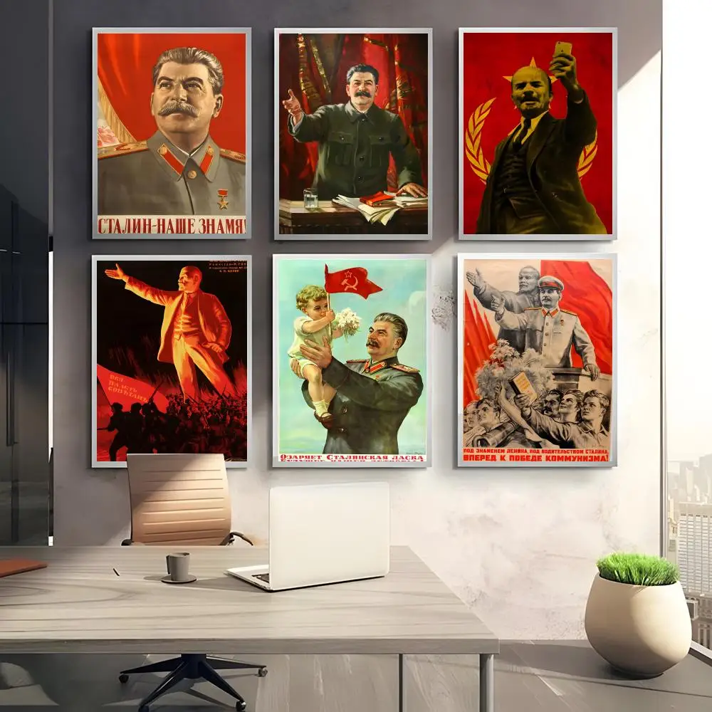 ملصق لينين وستالين ملصق مثالي فني ذاتي اللصق مصمم لمساحات مكتب الطعام المنزلية
