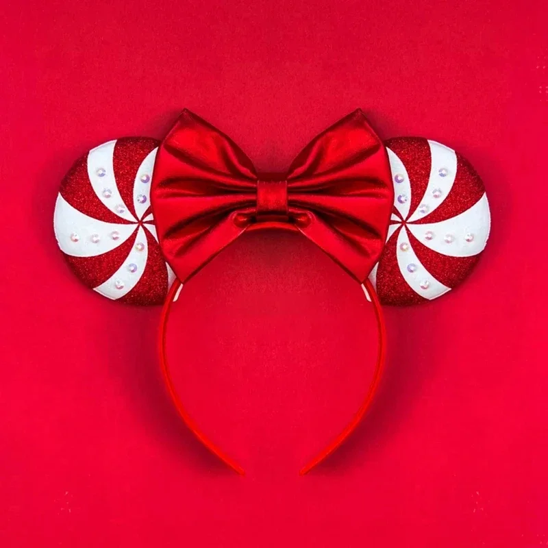 Disney Mickey Mouse Ear Hairbands Lollipop Candy Cane Bows Christmas Headband for Adults Party Kids Women Plush Hair Accessories