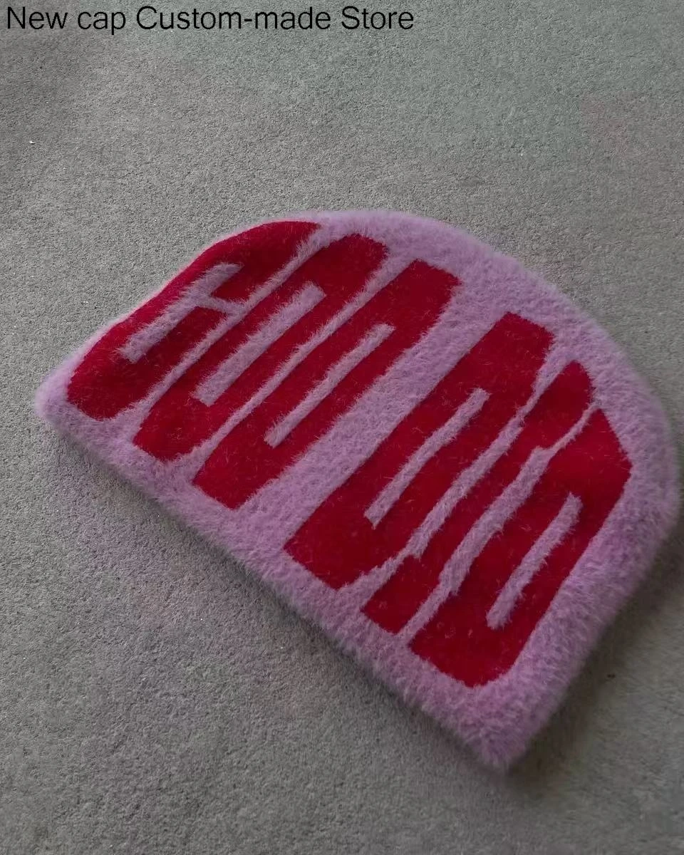 

American English letter jacquard personalized knitted plush hat retro Harajuku Y2K hip-hop trend men's women's winter warm hat