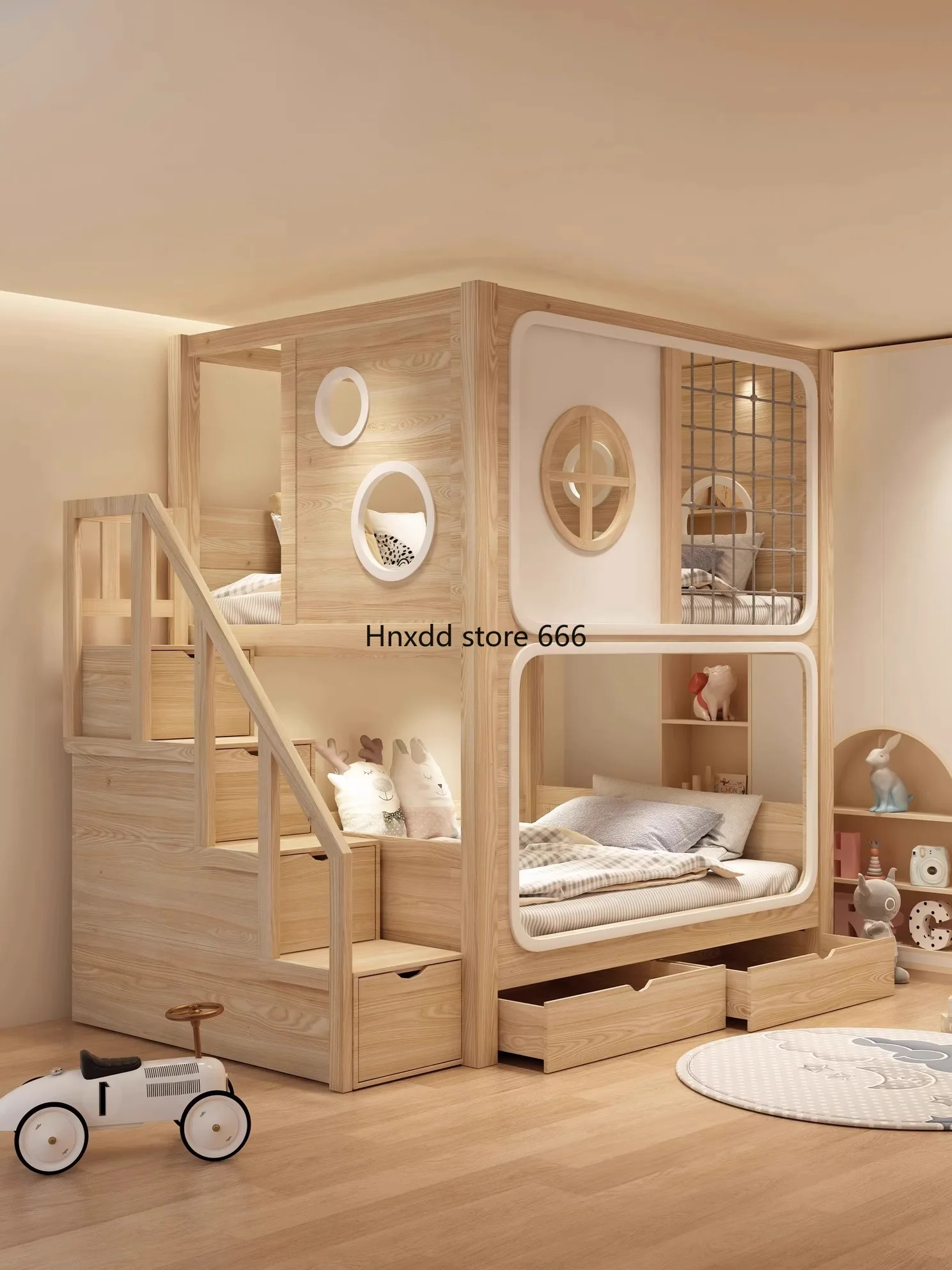 All solid wood wood wax oil children's upper and lower double bed