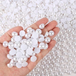 Perle semicircolari di colore bianco da 2-25mm perle con retro piatto per Nail Art 3D decorazione di nozze artigianale fai da te