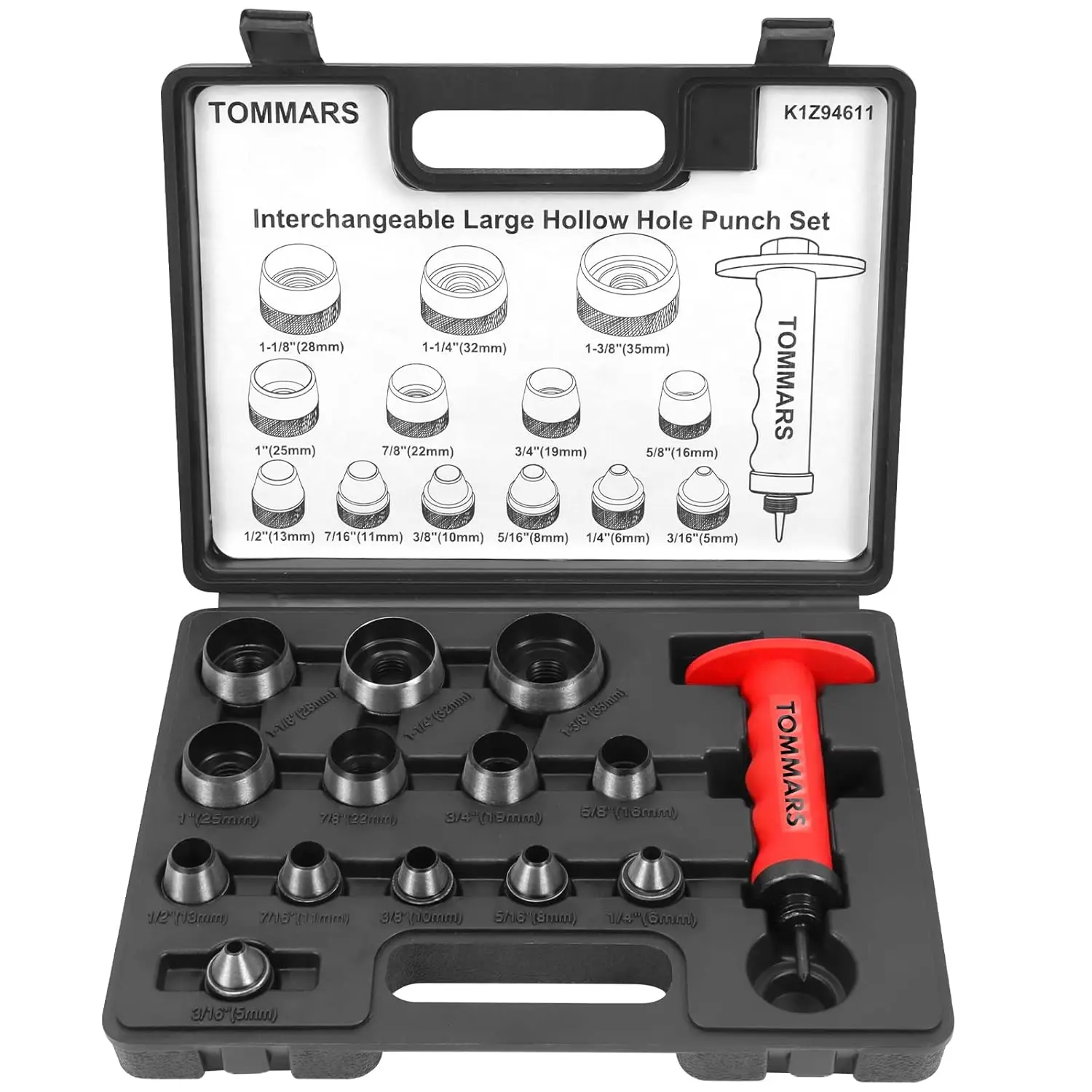 

Hollow Punch Kit with Pin Point Shaft, Hole Cutter Set for Gasket Tools, 14 PCS Sizes 5mm-35mm (3/16" to 1-3/8")