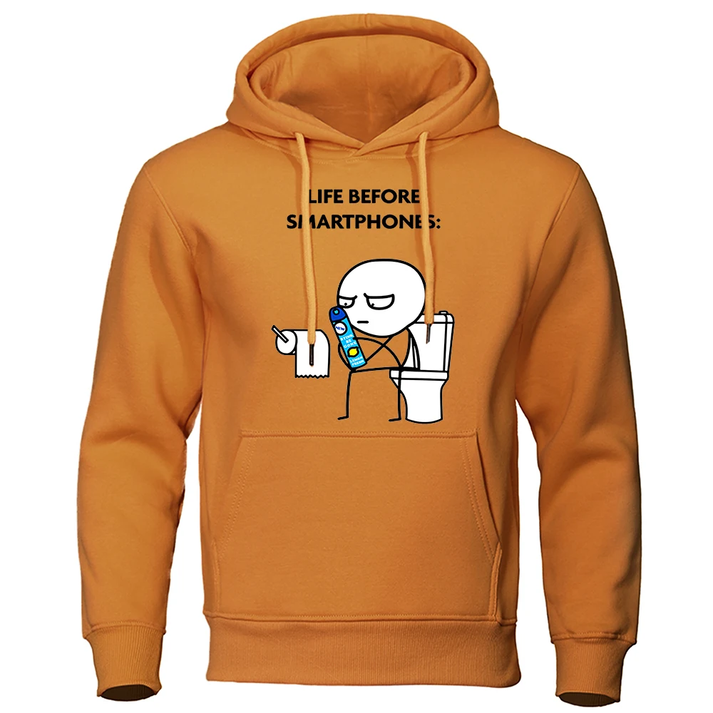 Life Before Smartphones Cartoon Man On Toilet Prints Man Hoodies Hip Hop Hoodie Casual Fashion Hoody Harajuku Big Size Pullover