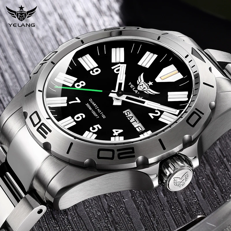 

YELANG мужские дайверские часы военные наручные часы спортивные кварцевые часы светящиеся 300 м водонепроницаемые сапфировое зеркало двойной календарь