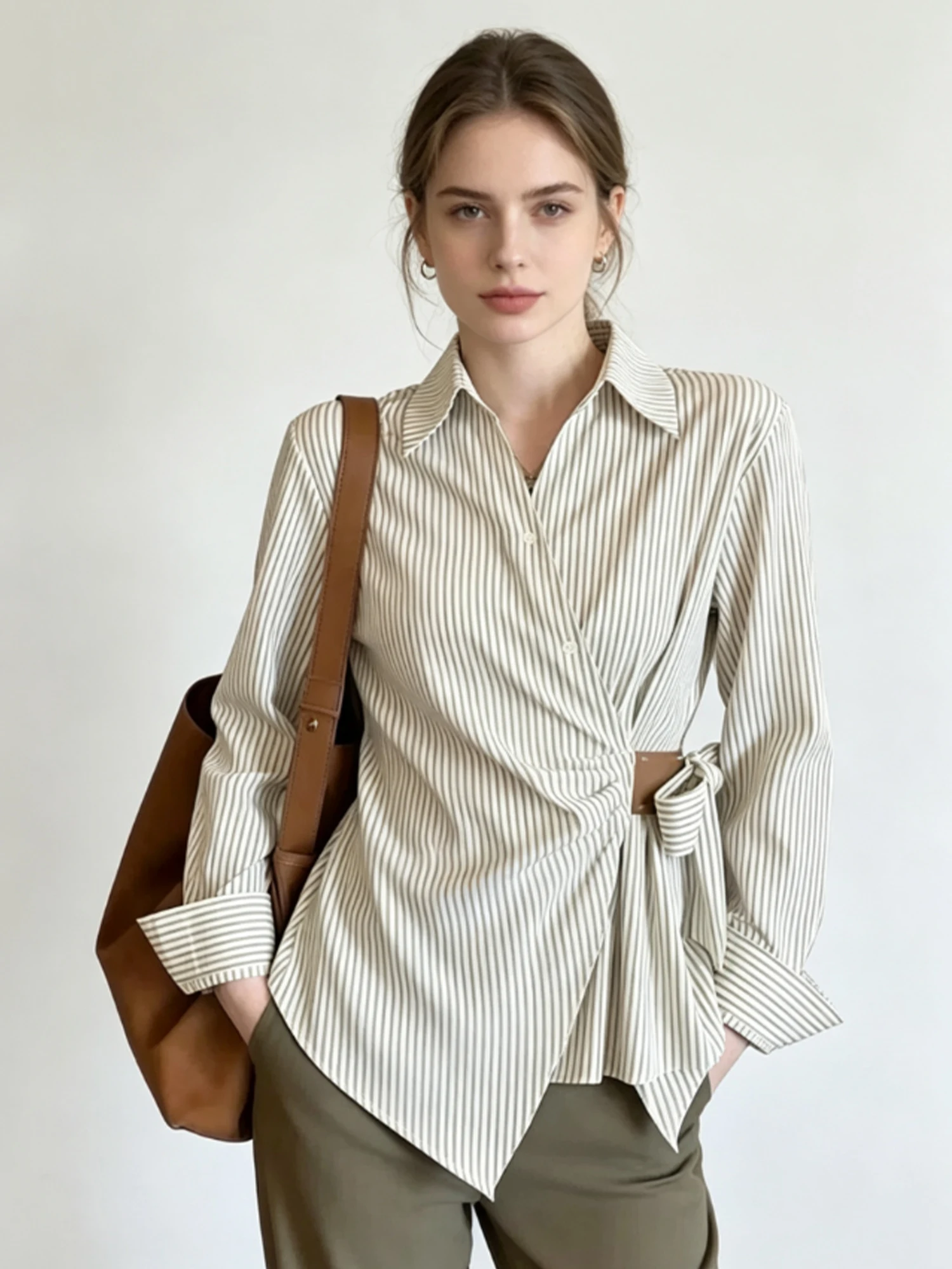 Women's Blue Striped Polo Collar Long Sleeve Blouse French Bow Tie Shirt Y2k Gyaru Vintage Blouse for Women Spring Autumn 2026