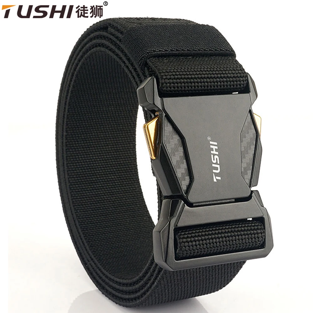 TUSHI Metal Quick Release Pluggable Buckle Elastic Belt For Men Durable Tactical Belts Cowboy Outdoor Stretch Army Belt Hunting