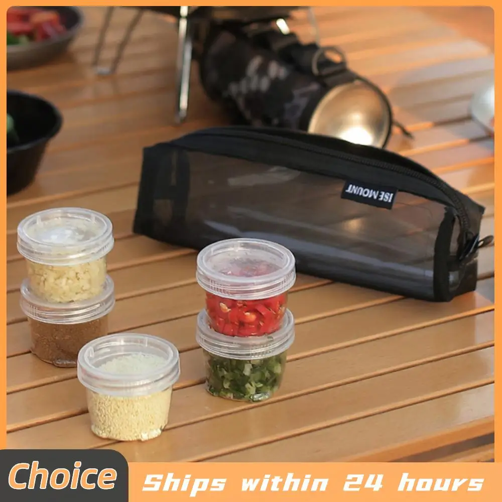 Hiking Spices Set with 5 Seasoning Bottles Portable Travel Spice Container Bag Seasoning Storage Bag for Picnic Cooking Barbecue