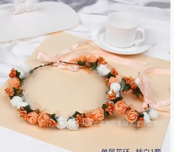 

1 комплект, свадебная корона, повязка на голову с розой, браслет, искусственный цветочный венок, свадебные аксессуары в стиле бохо, легкий вес