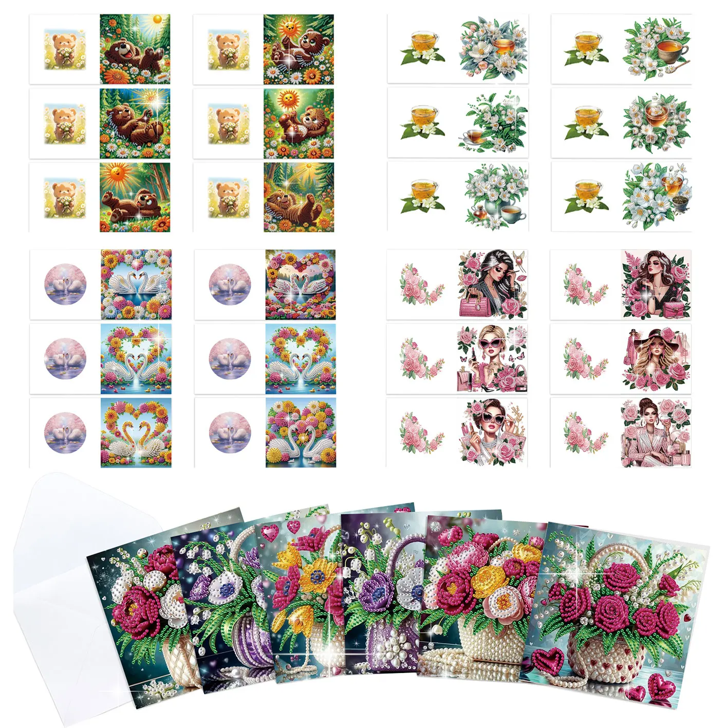 6PCS Diamond Art Painting Greeting Cards with envelope Kits,Flower Theme DIY Diamond Art congratulation cards  Art handmade Gift