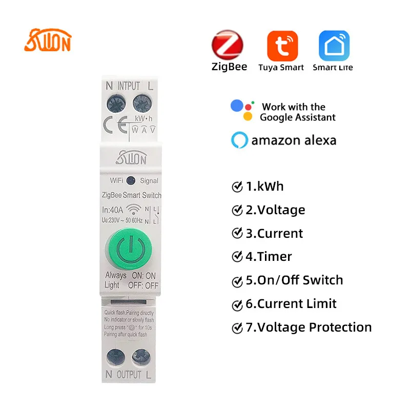 

TUYA zigbee Smart Switch smartlife 1P 40A Energy Meter Kwh Metering Monitoring Circuit Breaker Timer Relay MCB