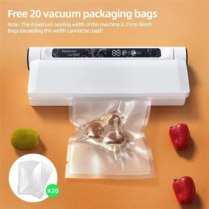 B89B-For Food,For Kitchen Use Vacuum Sealer Machine, 75 KPA Strong Suction, Dry/Wet Modes, Includes 20 Vacuum Seal Bags EU Plug