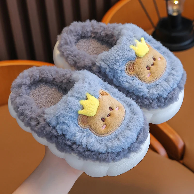 2023 New Winter Baby Girls Boys Cotton Slippers Children\'s Cute Rabbit Plush Slippers Boys Home Indoor Shoes Furry Kids Slippers