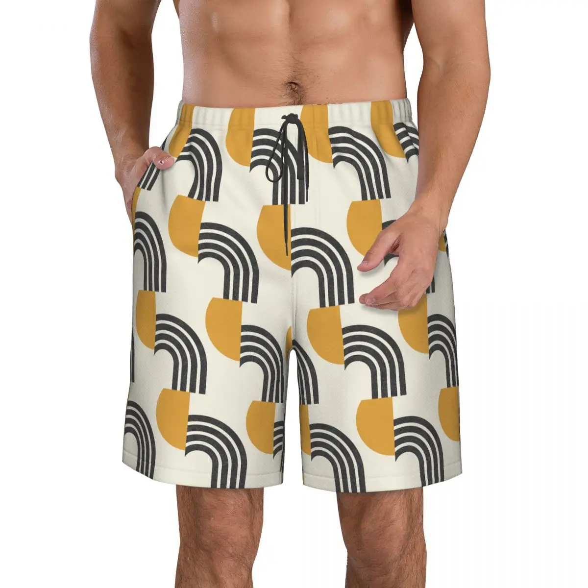 Mid Century Modern Gold - Sun And Rainbow Trunks Beach Board Shorts Casual Quick Dry Swim Summer Men Pants