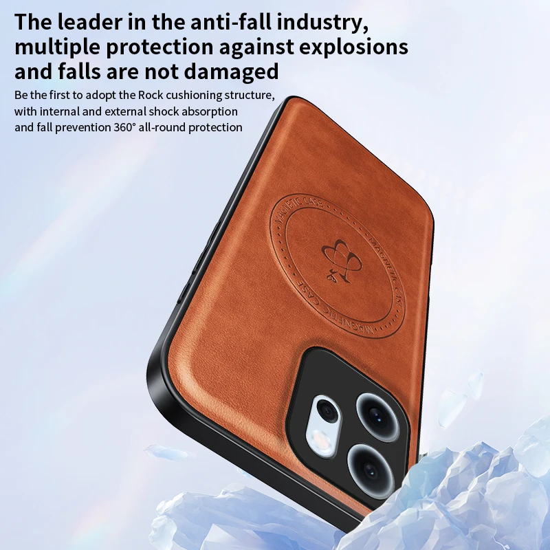 เคสแม่เหล็กชาร์จไร้สายสำหรับ OPPO Reno 14F Reno14 F 5G ฝาครอบป้องกัน PU หนังฮาร์ดกลับเปลือกค็อก ฟันดา