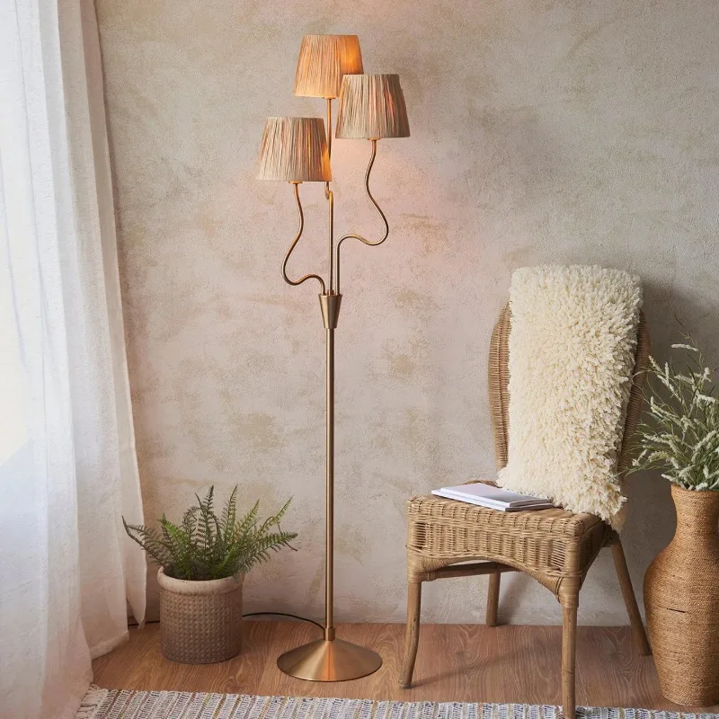 

Торшеры из кованого железа с несколькими головками ручной работы из ротанга, американский ретро, креативный дизайнер, домашний декоративный интерьер, светодиодный вертикальный светильник