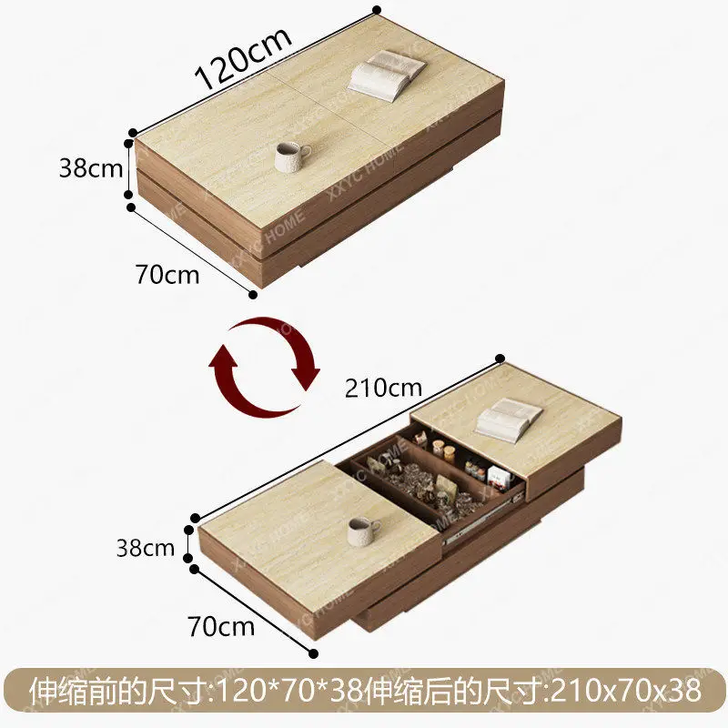 PG solid wood rock slab modern simple telescopic multi-functional medium and ancient style small apartment home coffee table