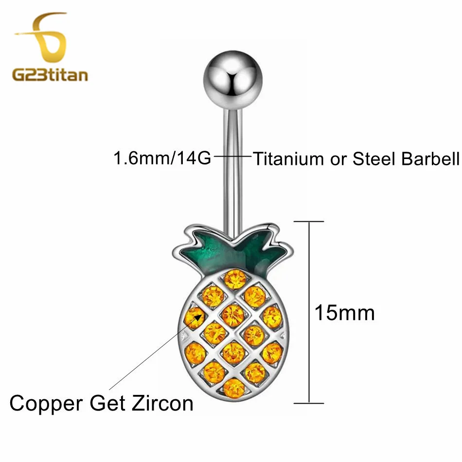 G23Titan 1pc Casual Fashion Yellow Zircon Pineapple Belly Button Rings Close-fitting Piercing Navel Women Beach Party Jewelry ﻿ image 5