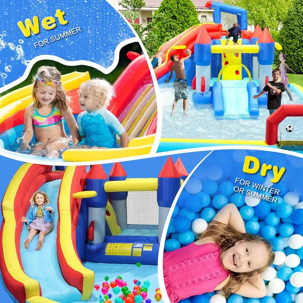 Zjeżdżalnia wodna dmuchana 10 w 1 dla dzieci, 5,8 m dł. x 5,2 m szer. x 2,4 m wys., dmuchana zjeżdżalnia wodna na podwórko, dmuchana zjeżdżalnia basenowa