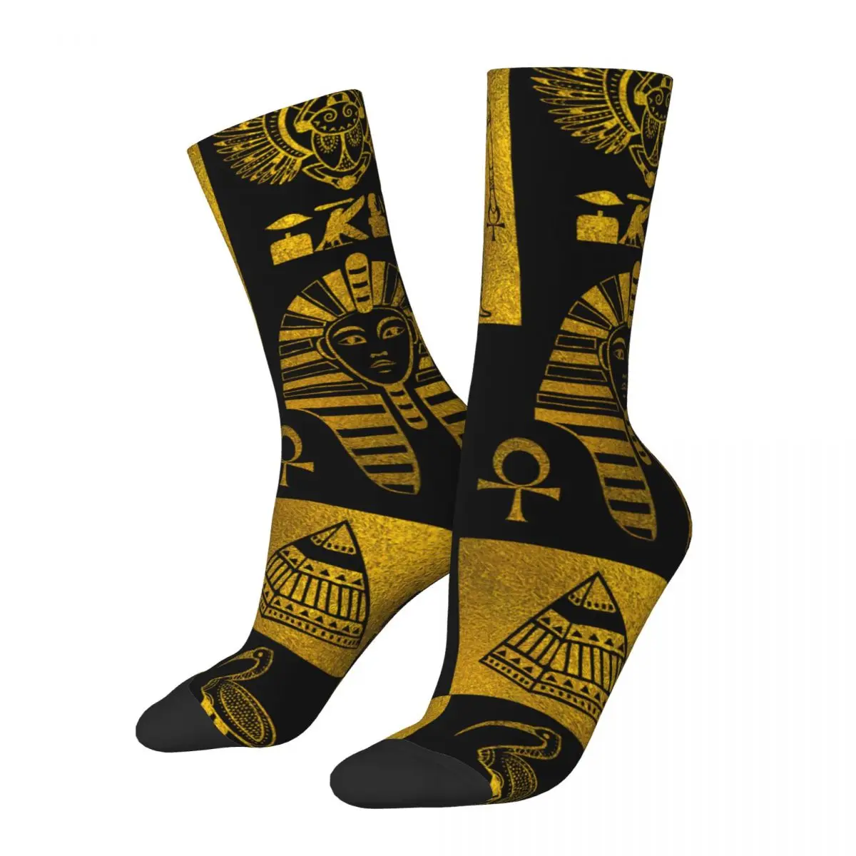 

Cool Egyptian Gold Hieroglyphs And Symbols Collage Soccer Socks Egypt Polyester Long Socks for Unisex Sweat Absorbing