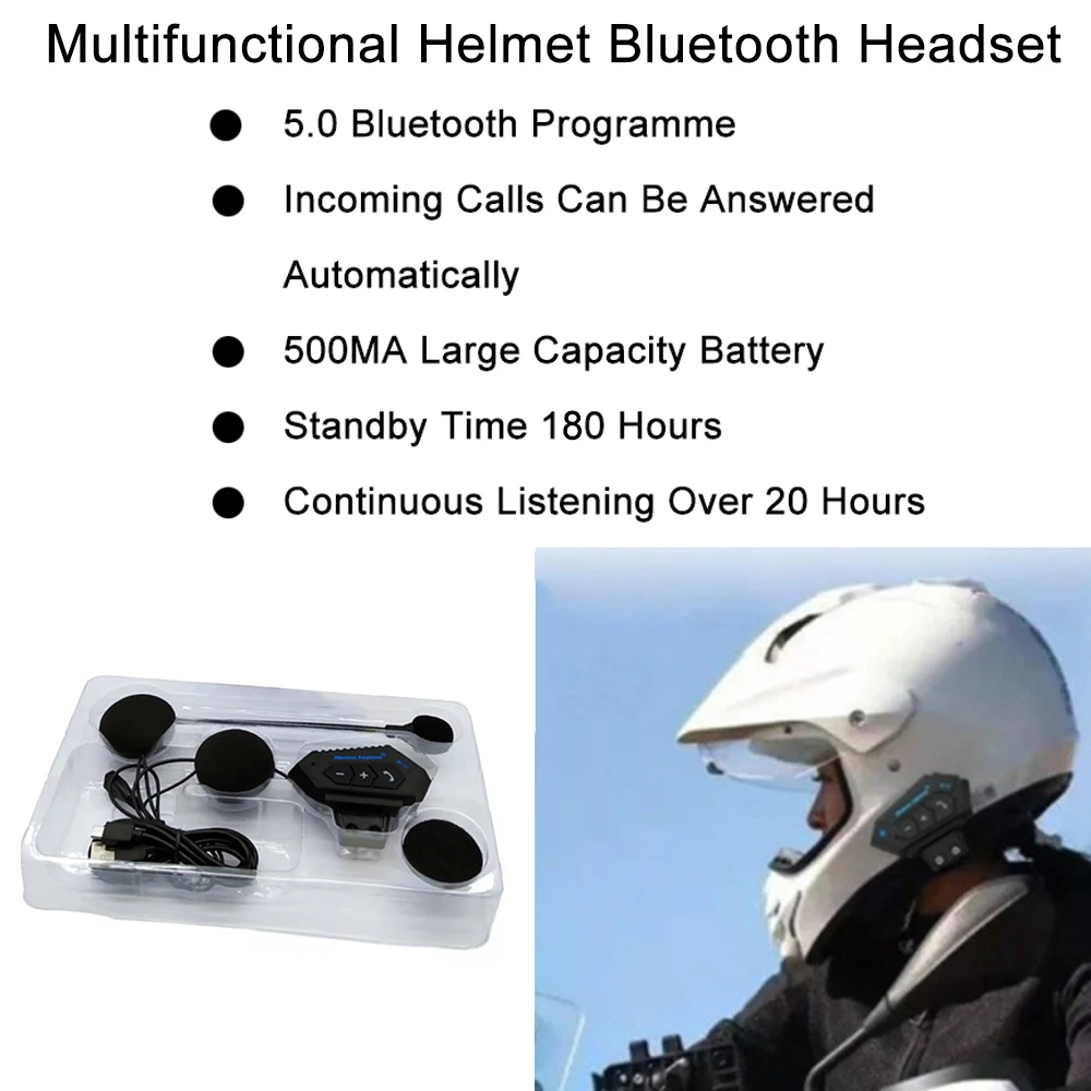 

BT12 Motorcycle Helmet Headset For Full Face Close Helmet Accessories With USB Charging Cable Helmet Headset