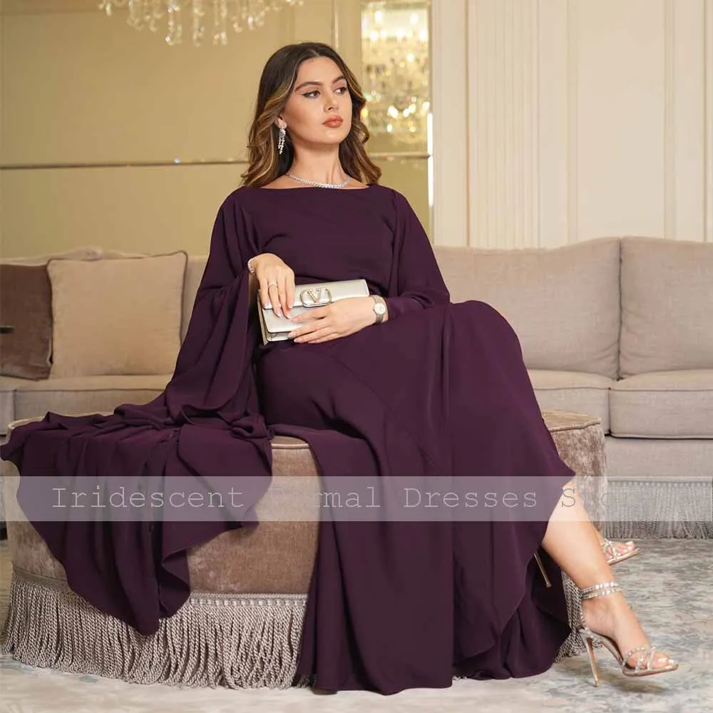 Paarse avondjurk kolom boothals flare mouwen een lijn bruiloft jurken voor vrouwen 2025, vloerlengte elegante avondjurk