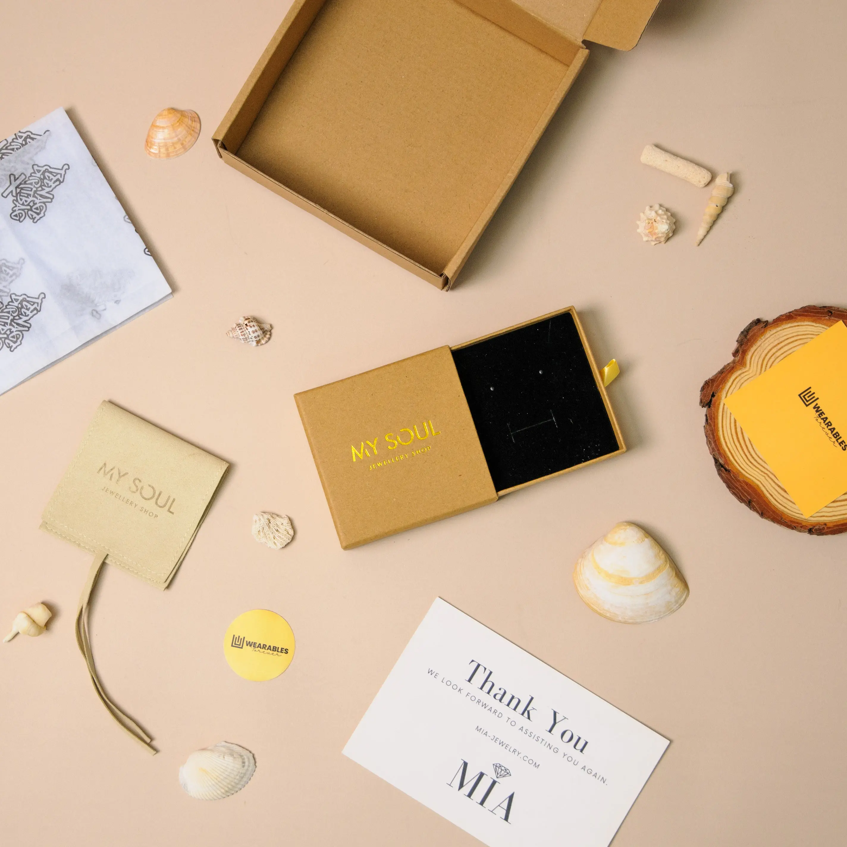 

50pcs Luxury Jewelry Packaging Box Drawer Box Envelope Pouch Introduction Thank You Card With Sticker Wrapping Paper Mailer Box