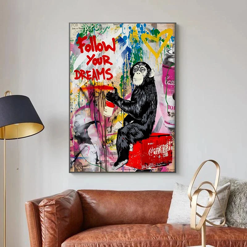 Follow Your Dreams Street Wall Graffiti Art Canvas Paintings Abstract Art Canvas Prints for Kids Room Cuadros Home Decoration