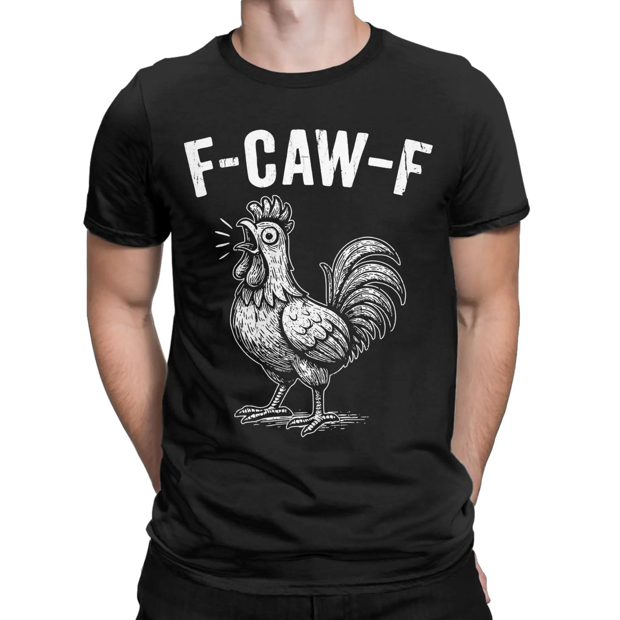 F-Caw-F مضحك الدجاج FCAWF ميمي تي شيرت للرجال القطن الخالص مضحك تي شيرت طاقم الرقبة تيز ملابس قصيرة الأكمام هدية فكرة #2