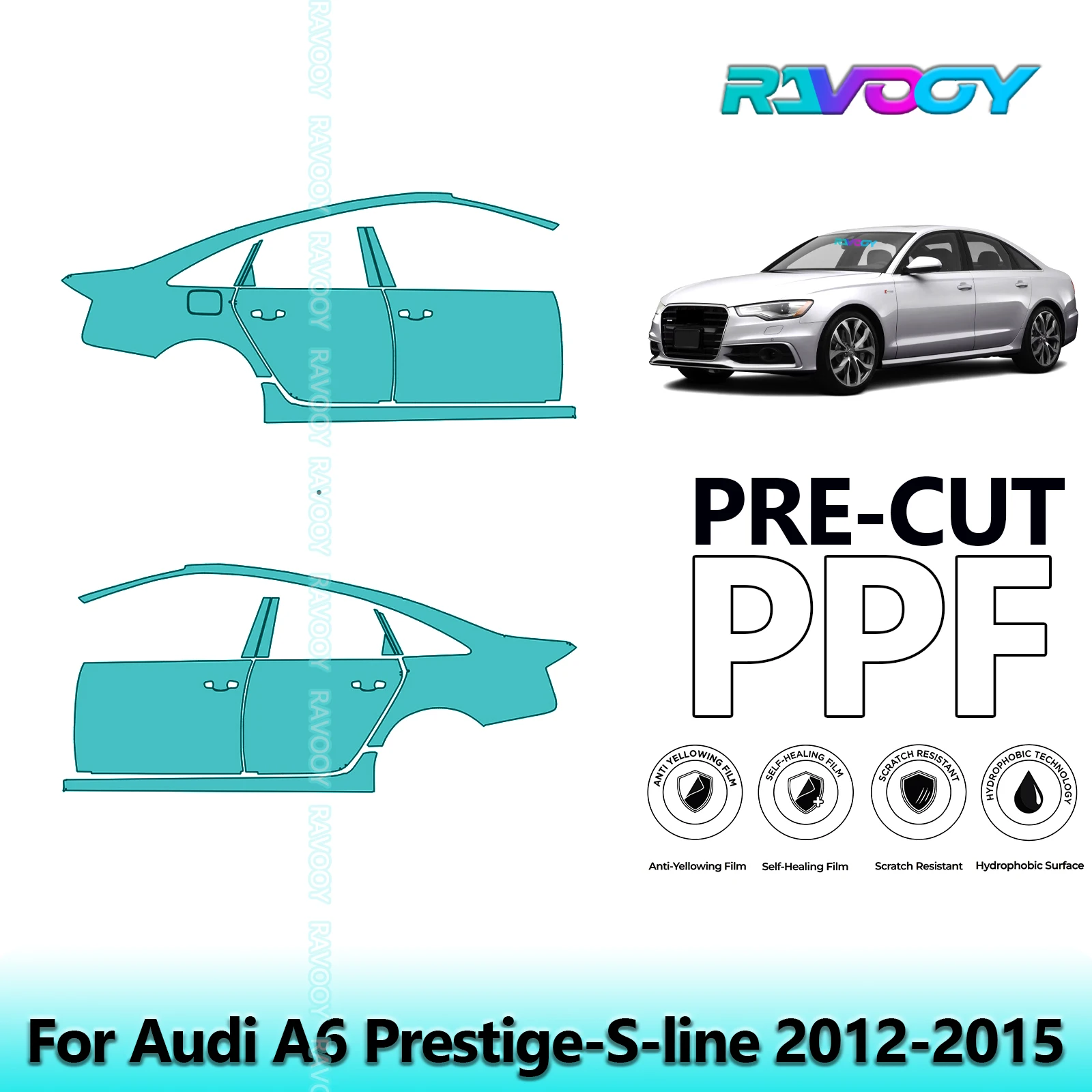 

For Audi A6 Prestige-S-line 2012-2015 8.5mil Clear Matte Pre-Cut PPF Door & A/B Pillar Kit TPU Paint Protection Film Set