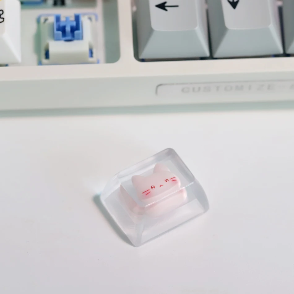 Diy transparente gato keycap para cereja eixo teclado mecânico design personalizado teclas de direção bonito 1u/1.25u tampas de jogo personalizadas