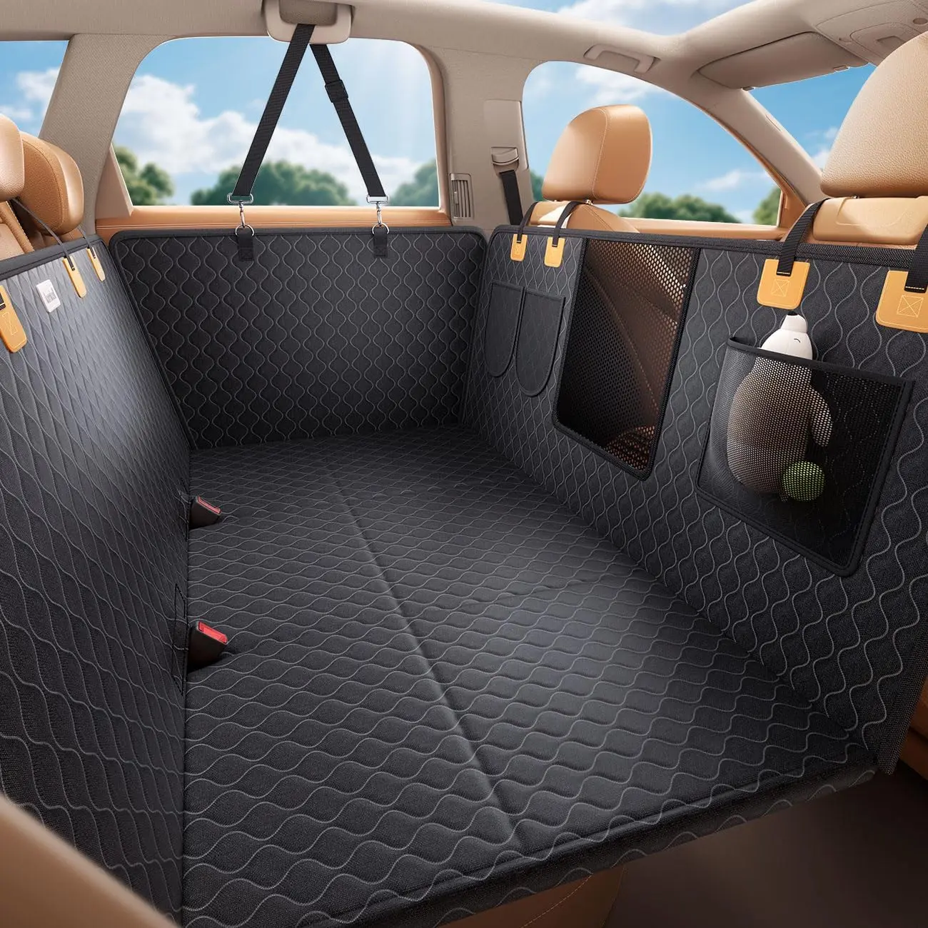 

Upgraded Dog Car Seat Cover with Hard Bottom, Waterproof Pet Hammock for SUV & Truck Backseat