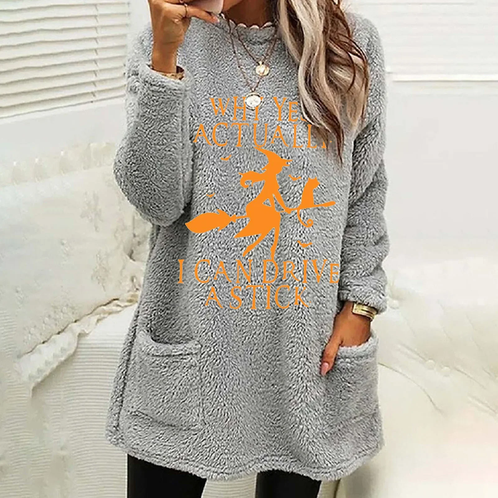 Christmas Fluffy Women Hoodie Long-sleeved Casual O-neck Pullover Autumn Winter Pocket Tops Women Korean Fashion Sweatshirts